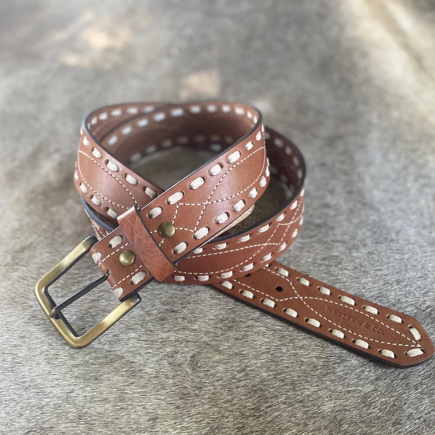 The Classic Buckstitch Belt - saddle