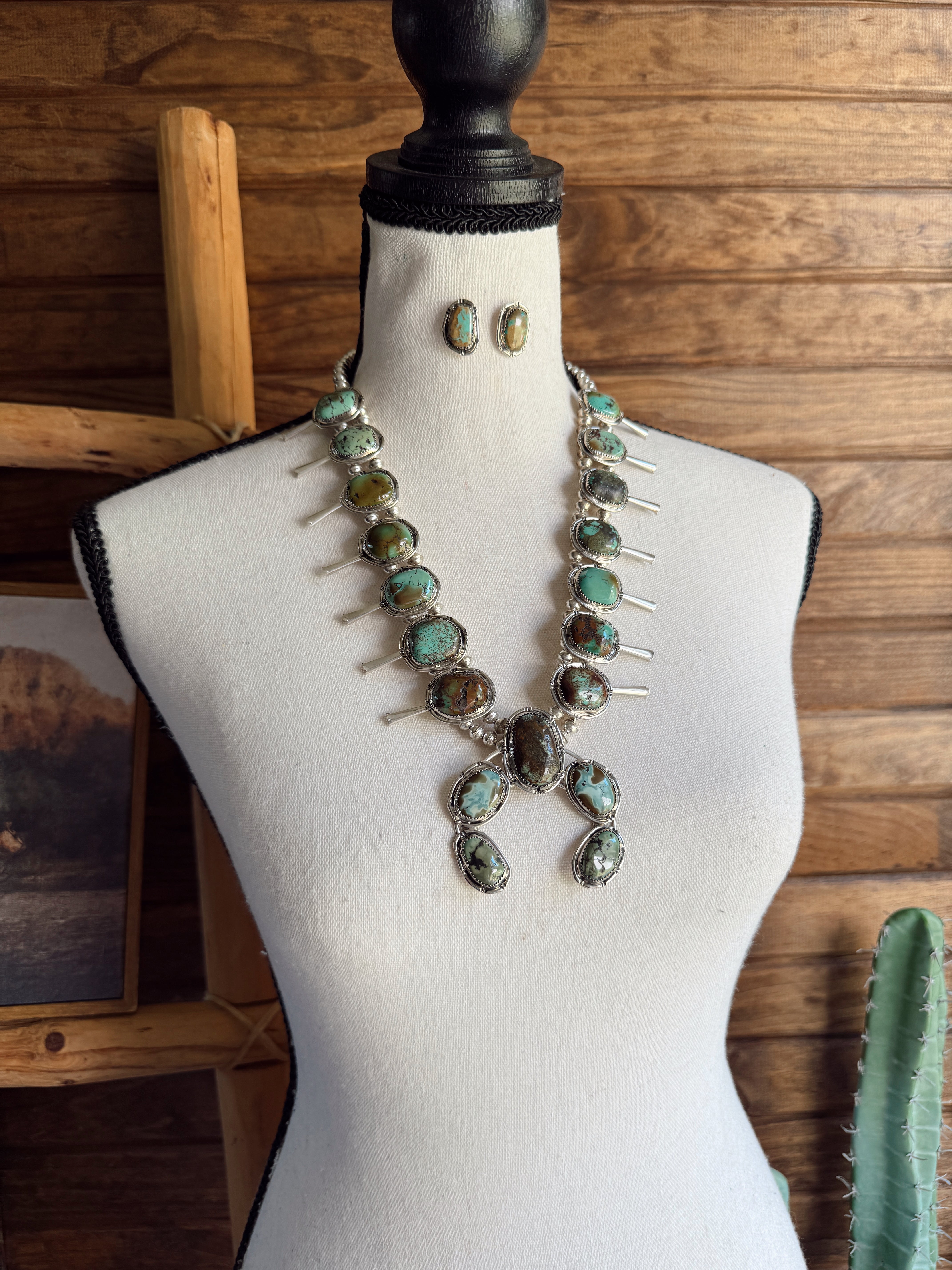 The Sonoran Gold Squash Blossom Necklace with Earrings