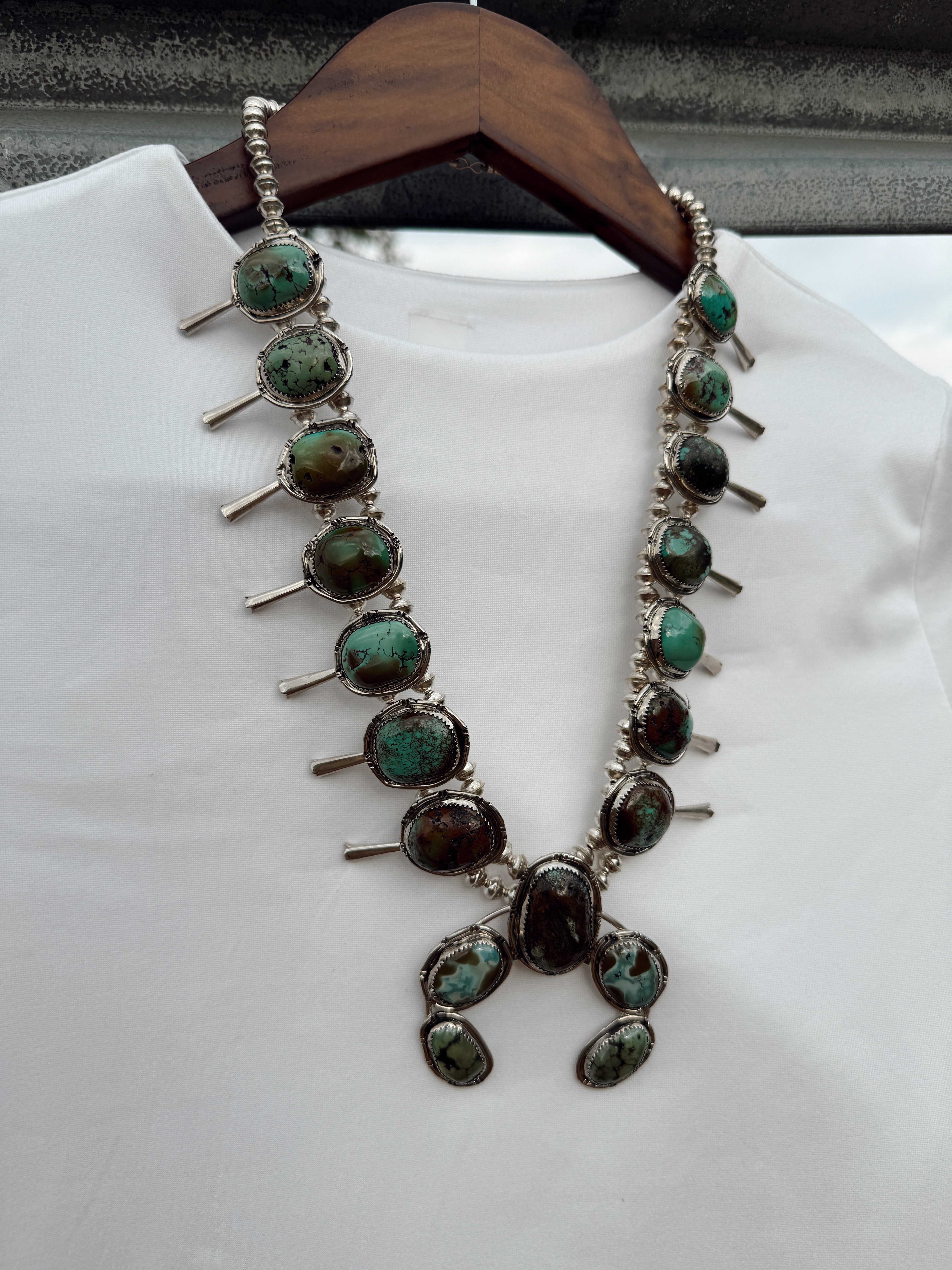 The Sonoran Gold Squash Blossom Necklace with Earrings
