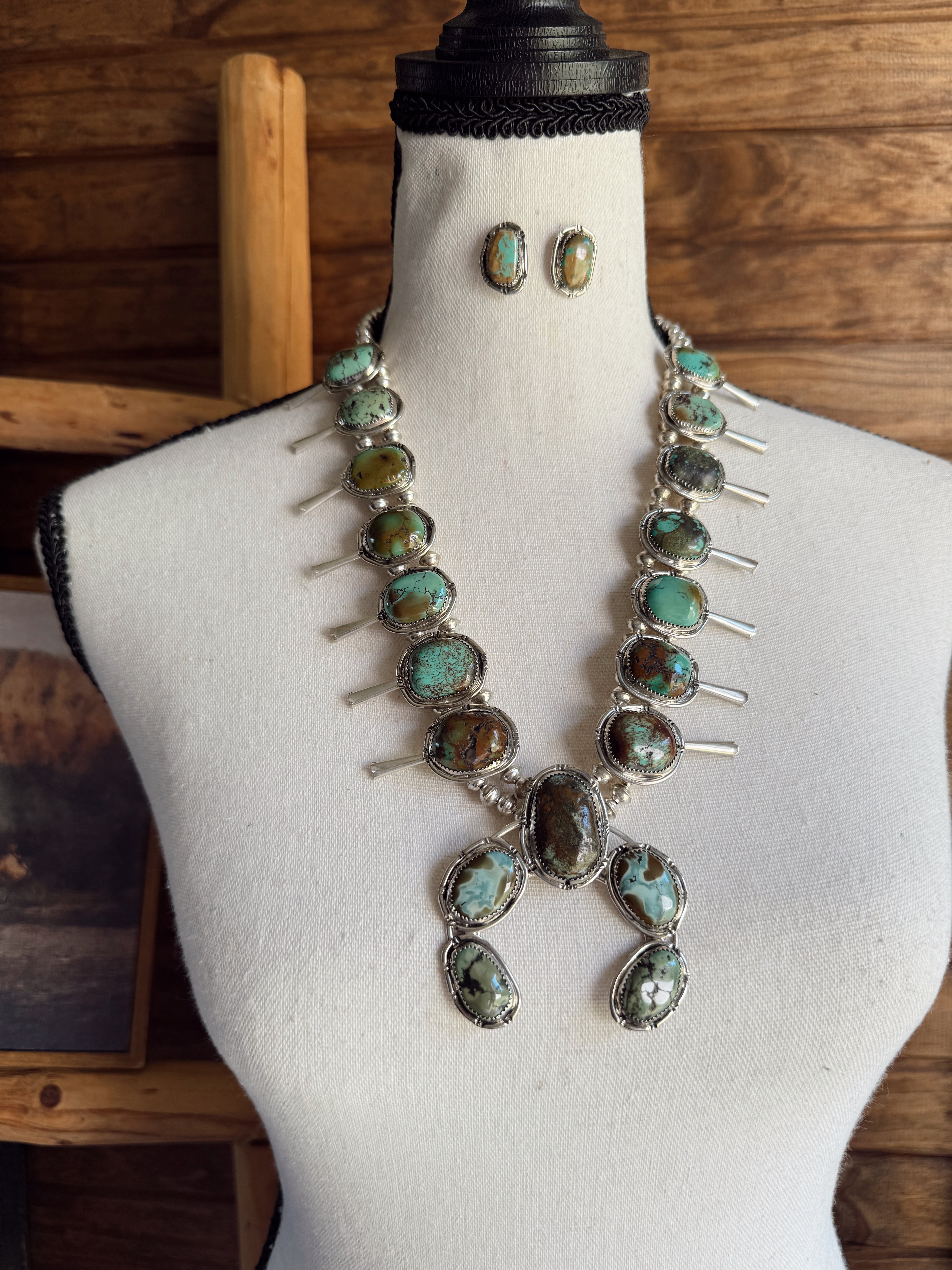 The Sonoran Gold Squash Blossom Necklace with Earrings