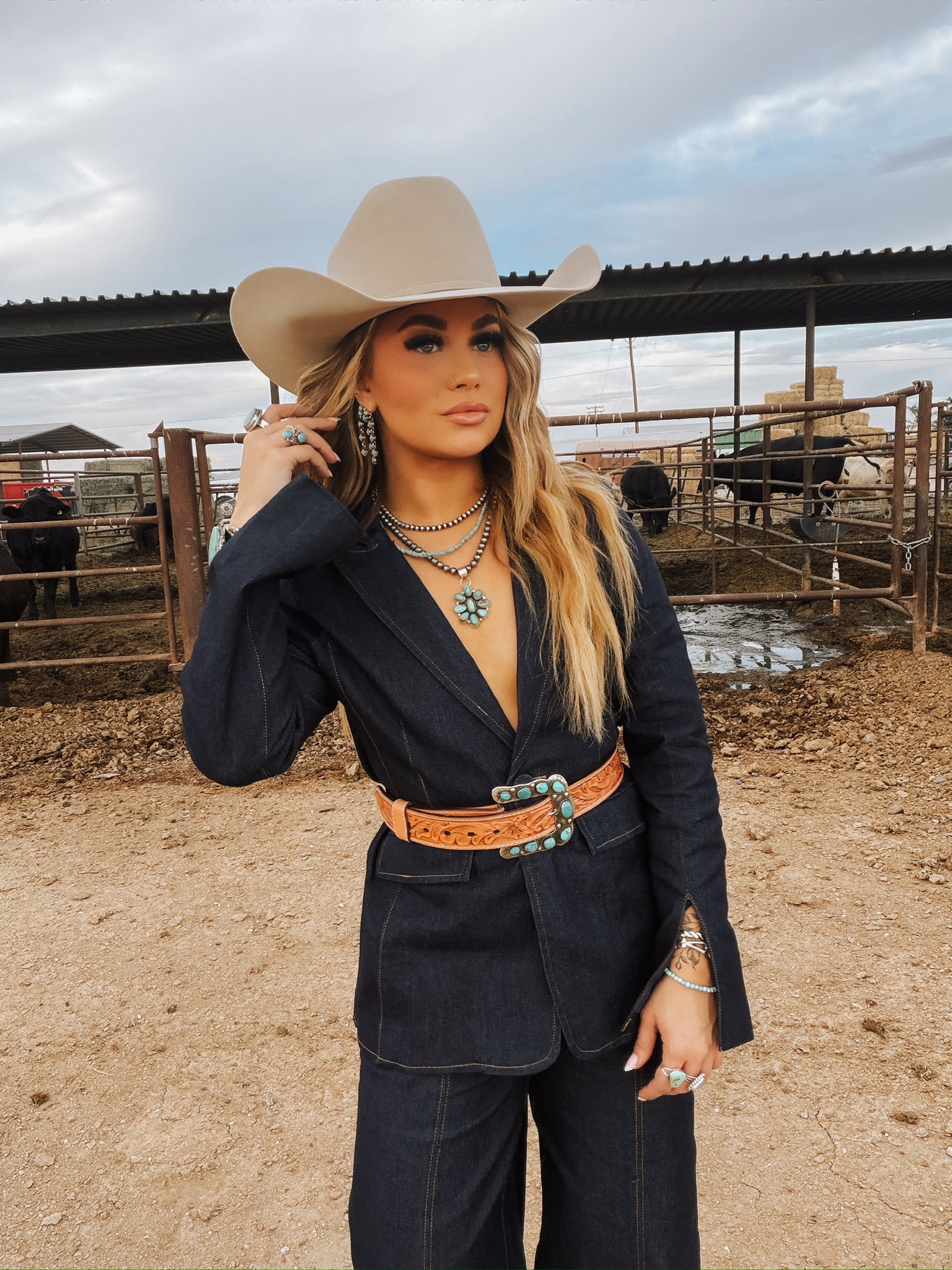 The Joni Slit Sleeve Denim Blazer