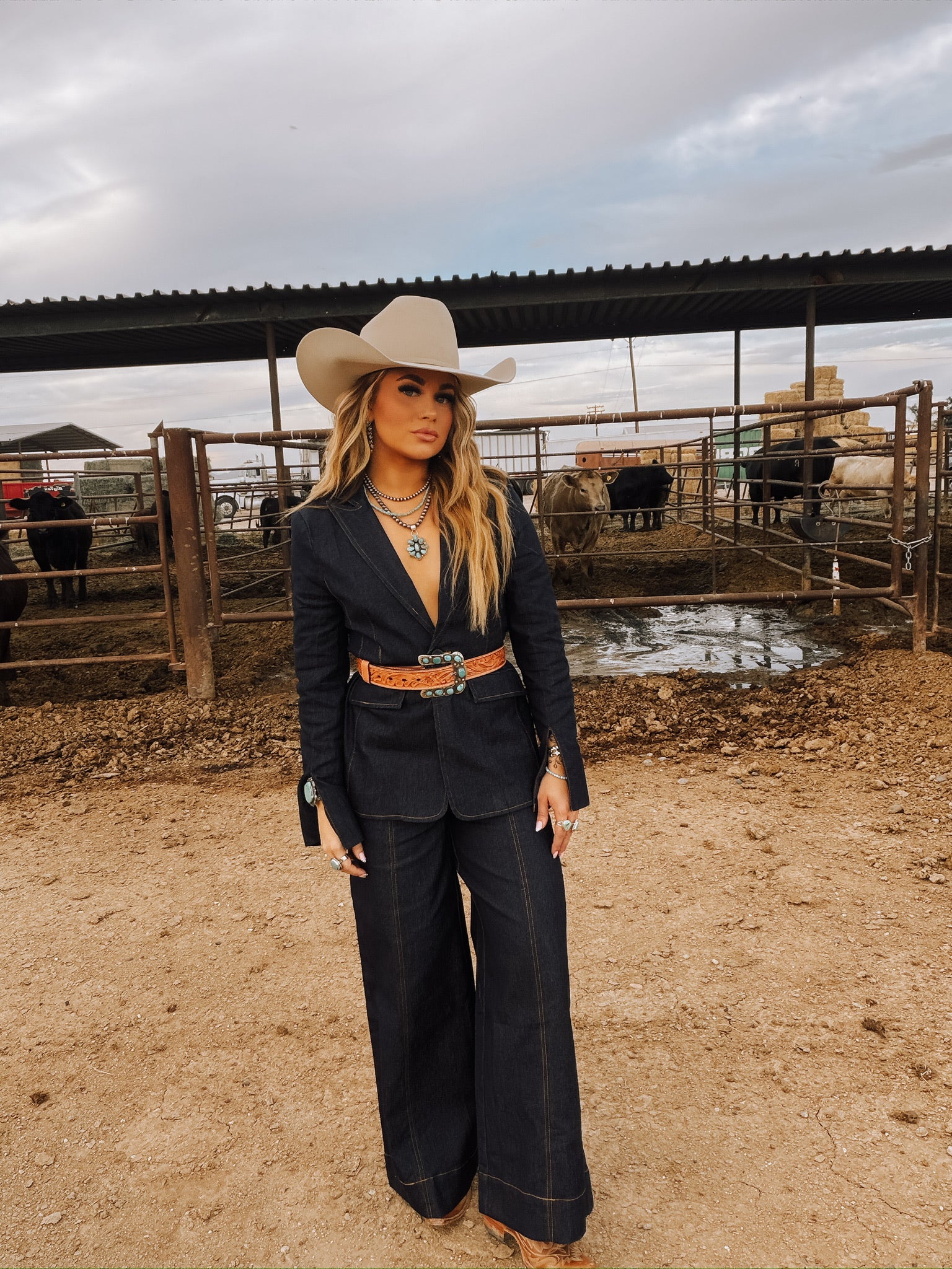 The Joni Slit Sleeve Denim Blazer