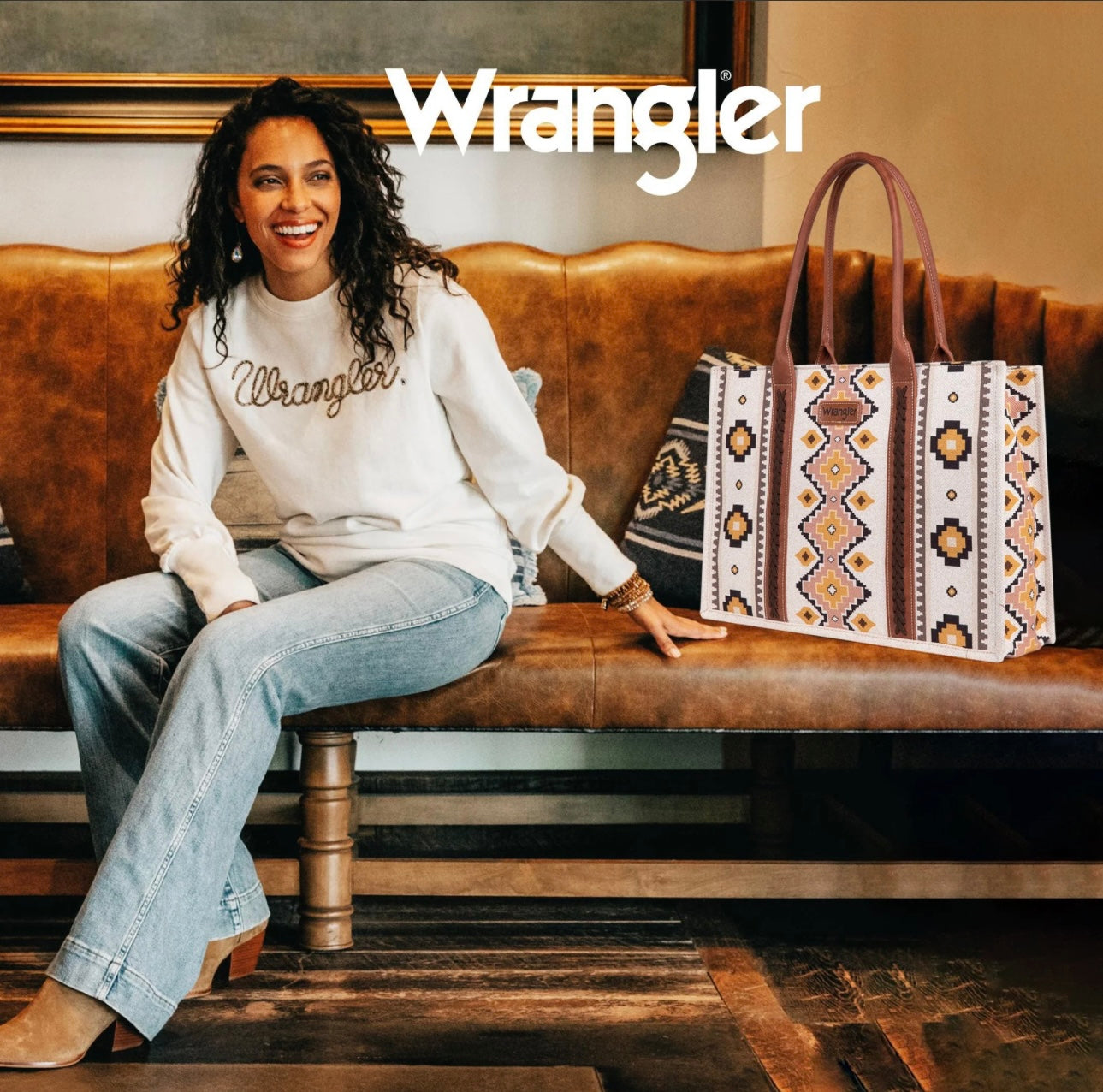 The Wrangler Light Blue Aztec Wide Tote