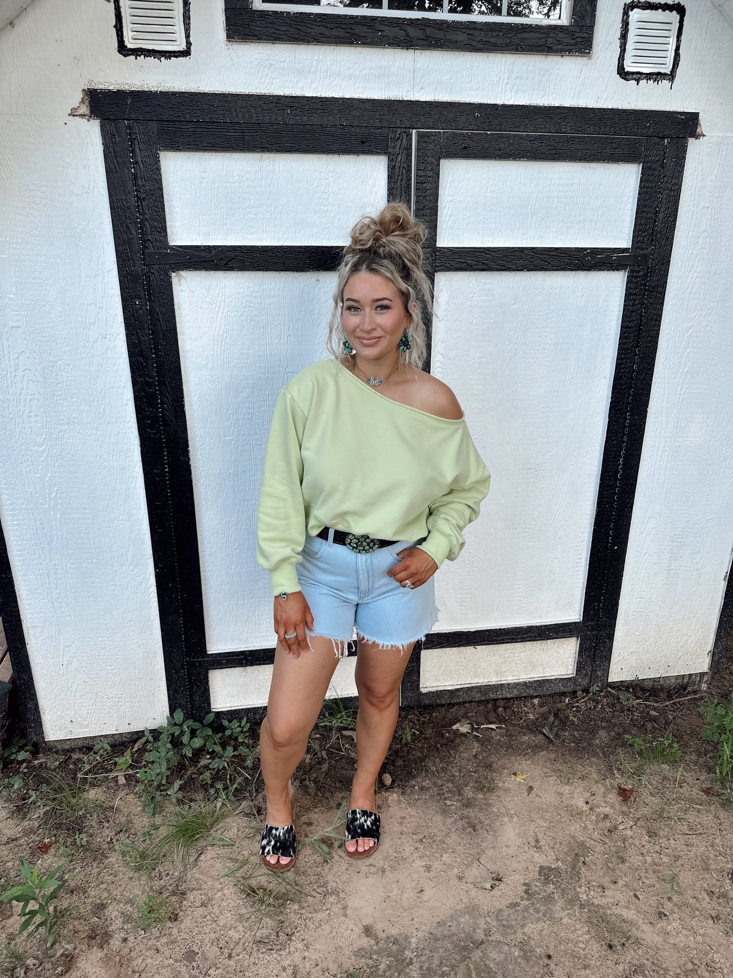 The Off Shoulder Top - Lime Green