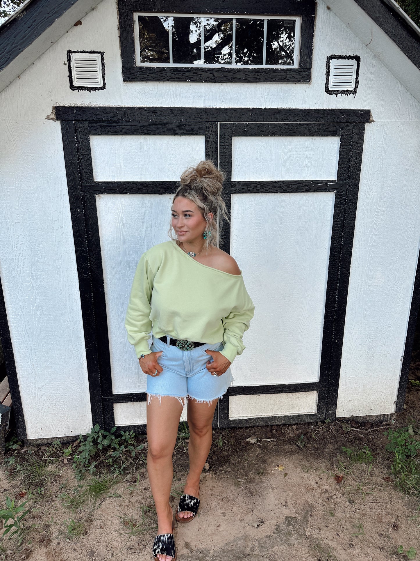 The Off Shoulder Top - Lime Green