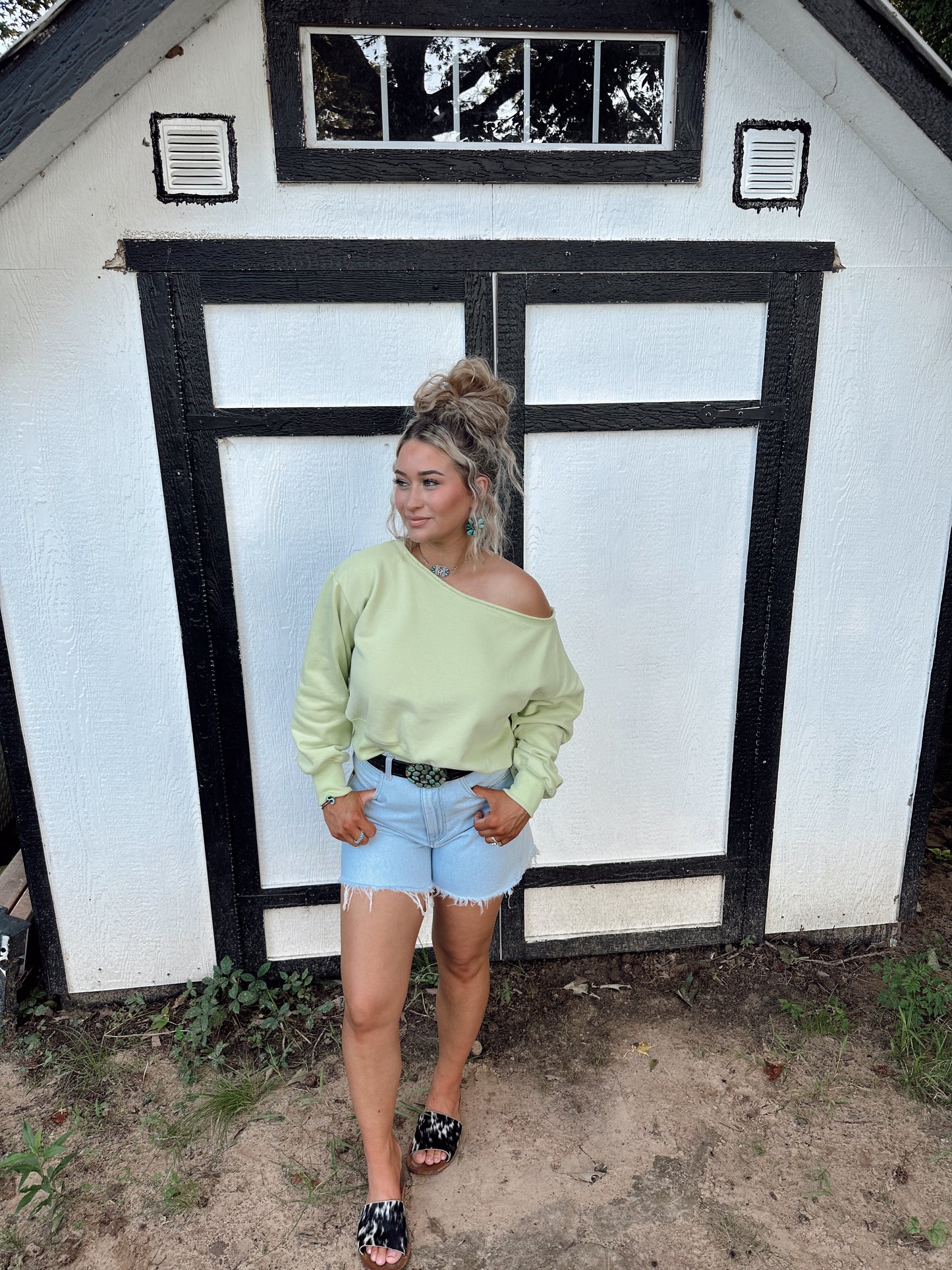 The Off Shoulder Top - Lime Green