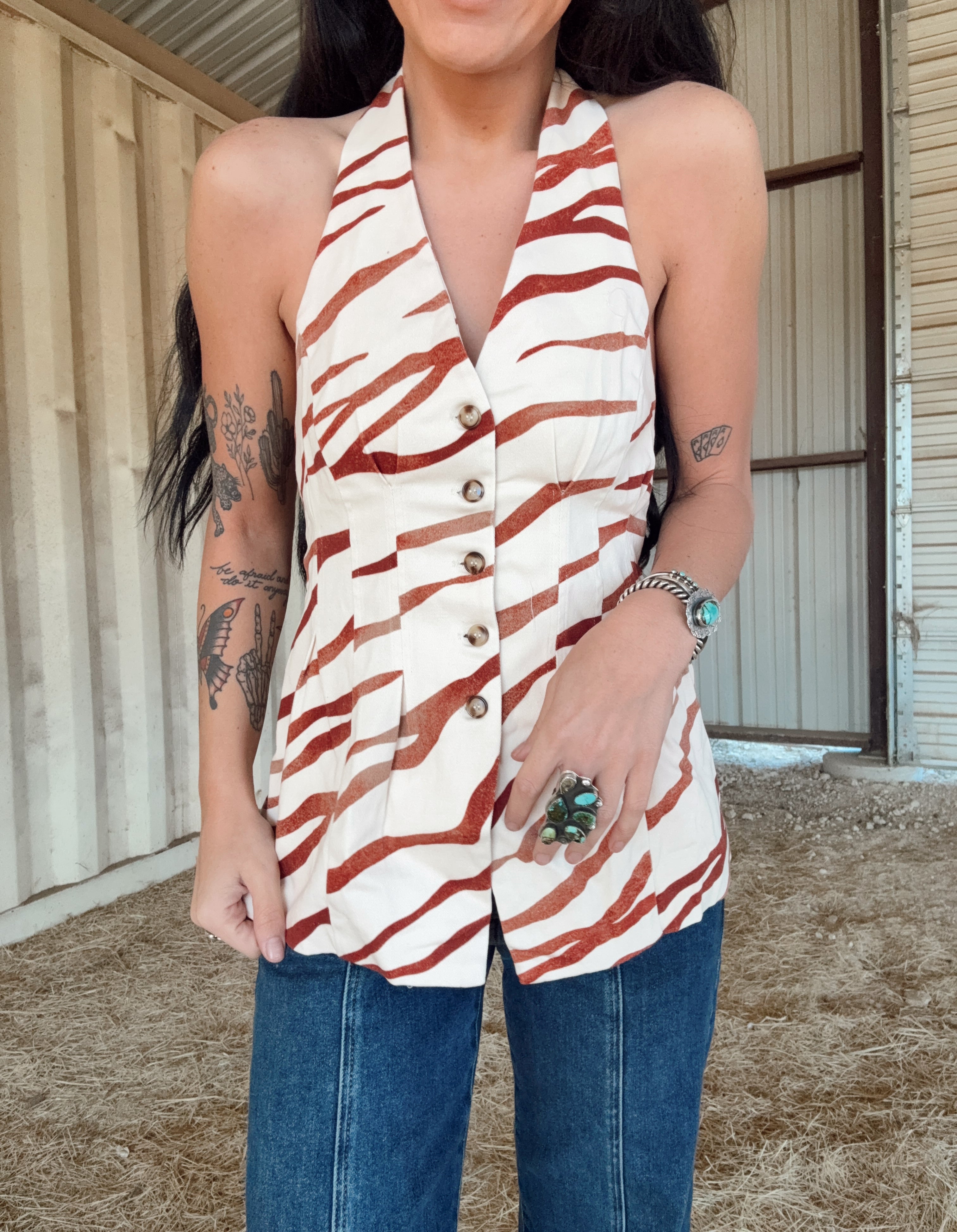 The Taupe Zebra Halter Top