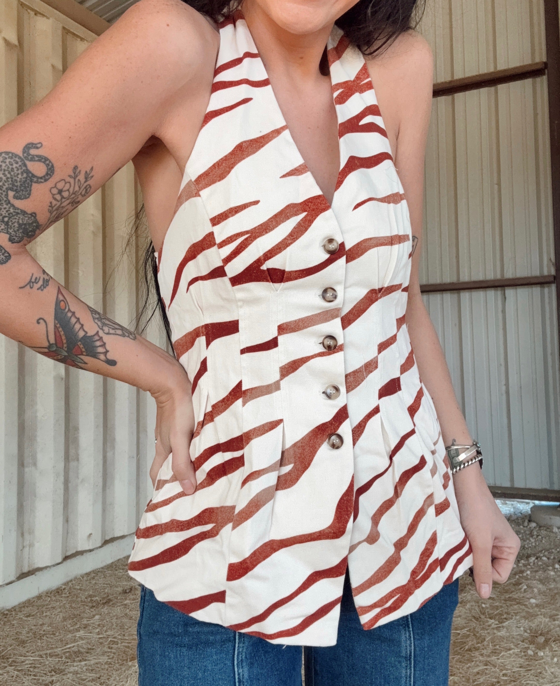 The Taupe Zebra Halter Top