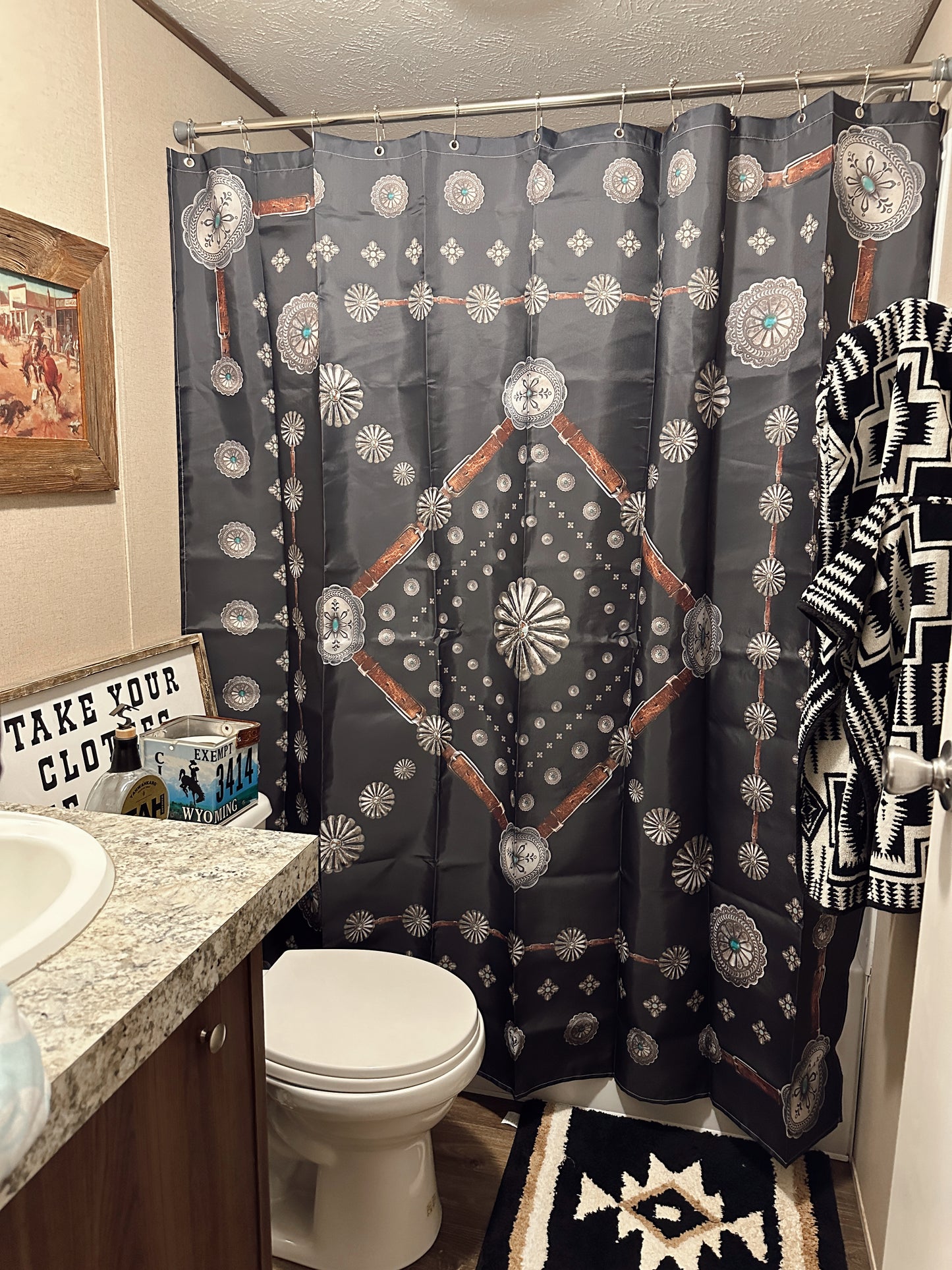 The Black Flagstaff Shower Curtain