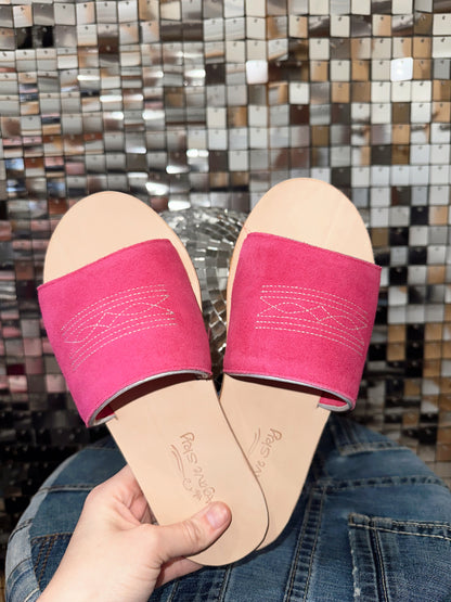 The Boot Stitch Pink Rough Out Sandals