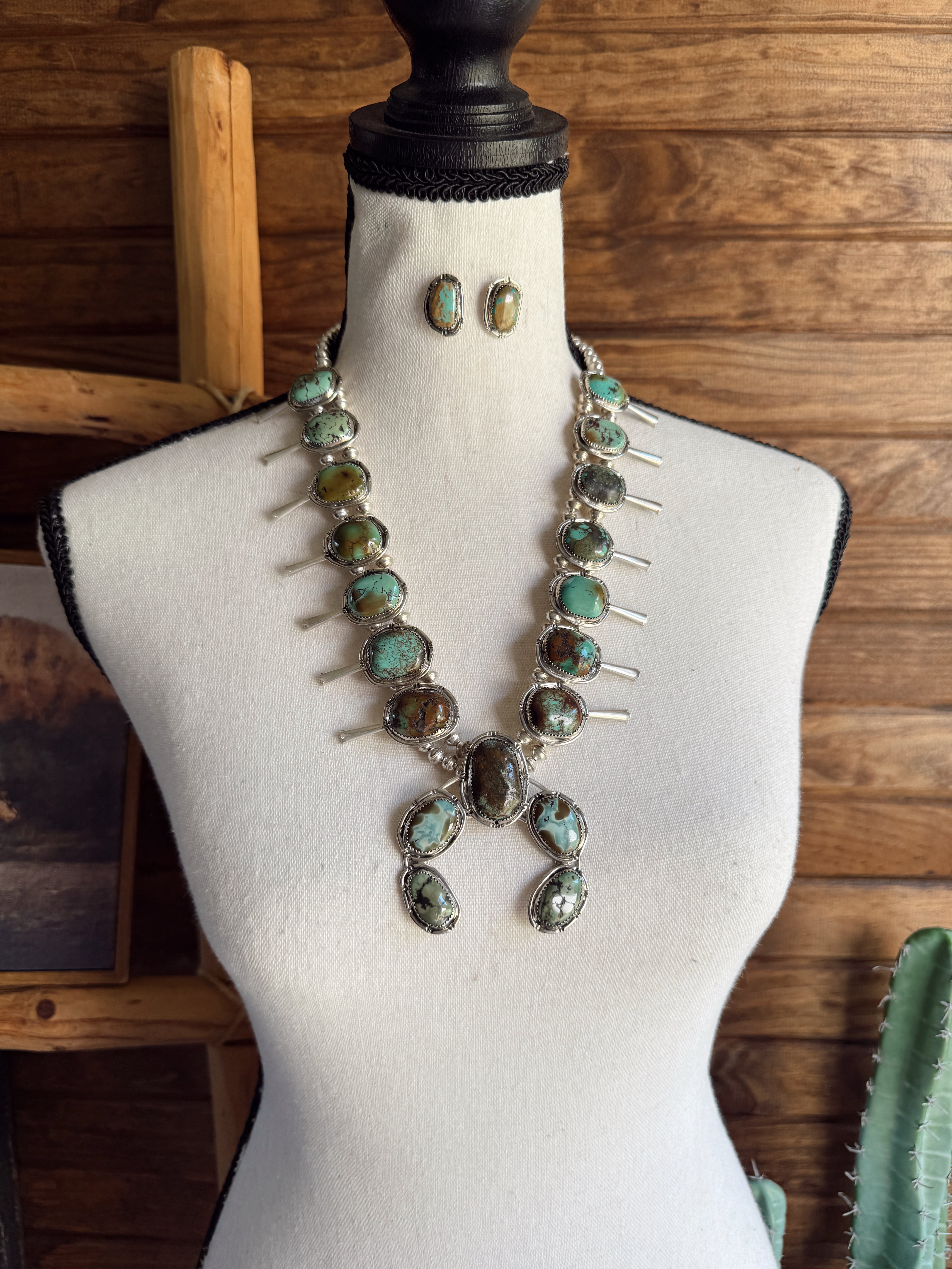The Sonoran Gold Squash Blossom Necklace with Earrings