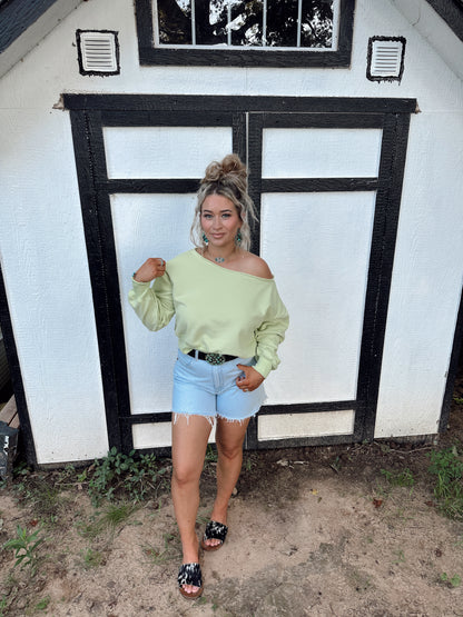 The Off Shoulder Top - Lime Green