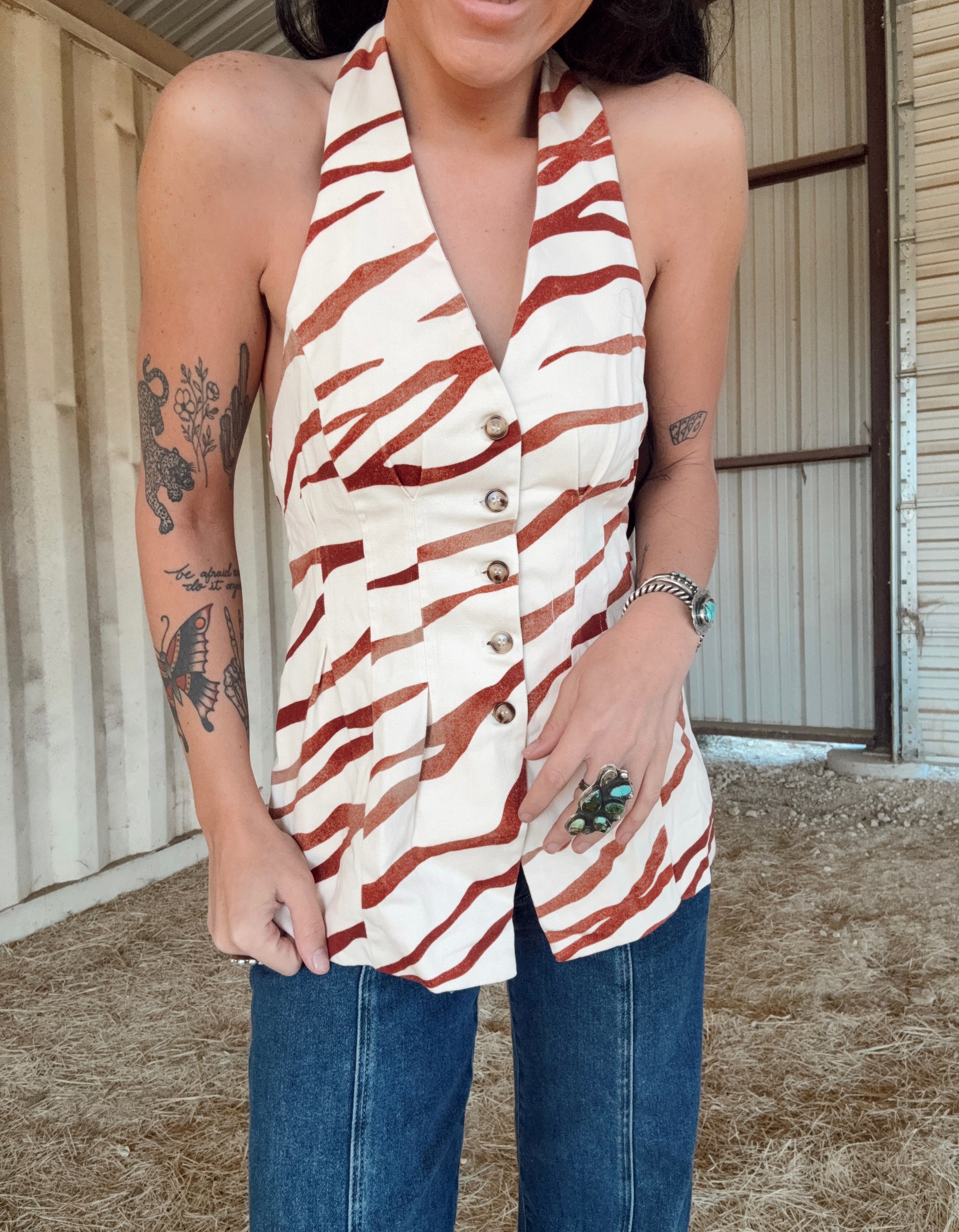 The Taupe Zebra Halter Top