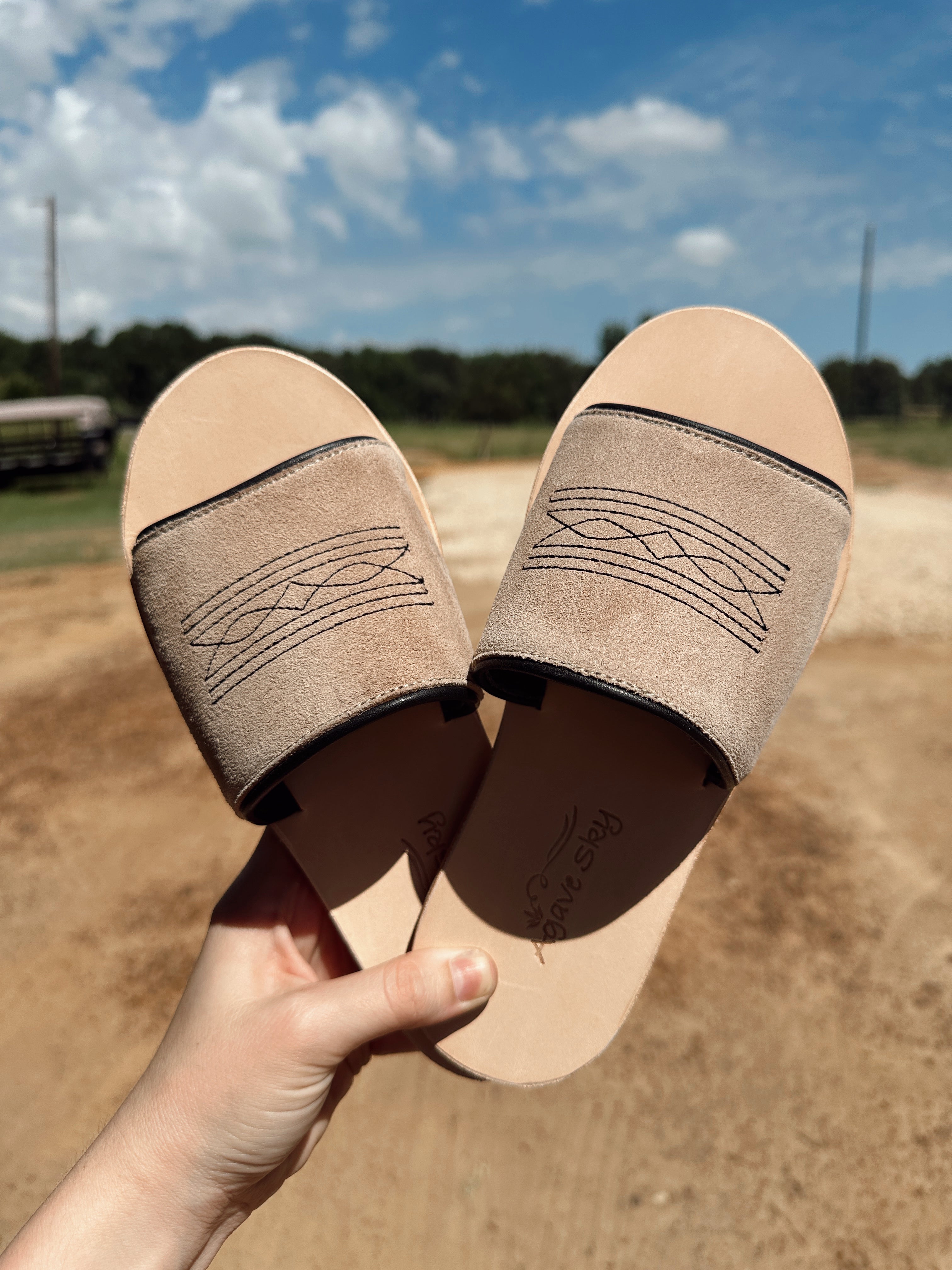 The Boot Stitch Sandals - Sand/Black size 6