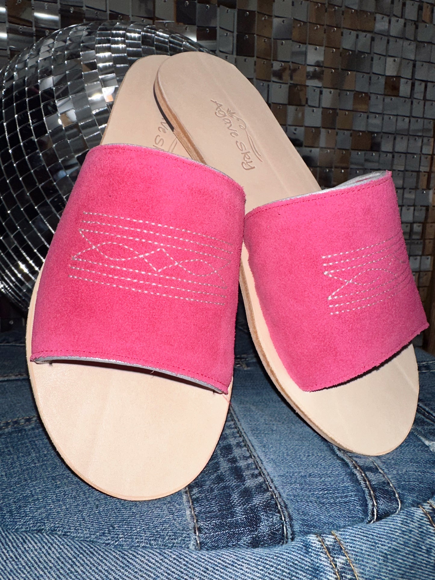 The Boot Stitch Pink Rough Out Sandals