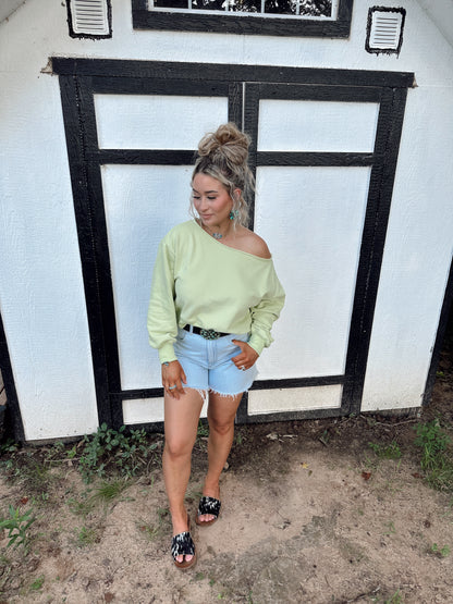 The Off Shoulder Top - Lime Green