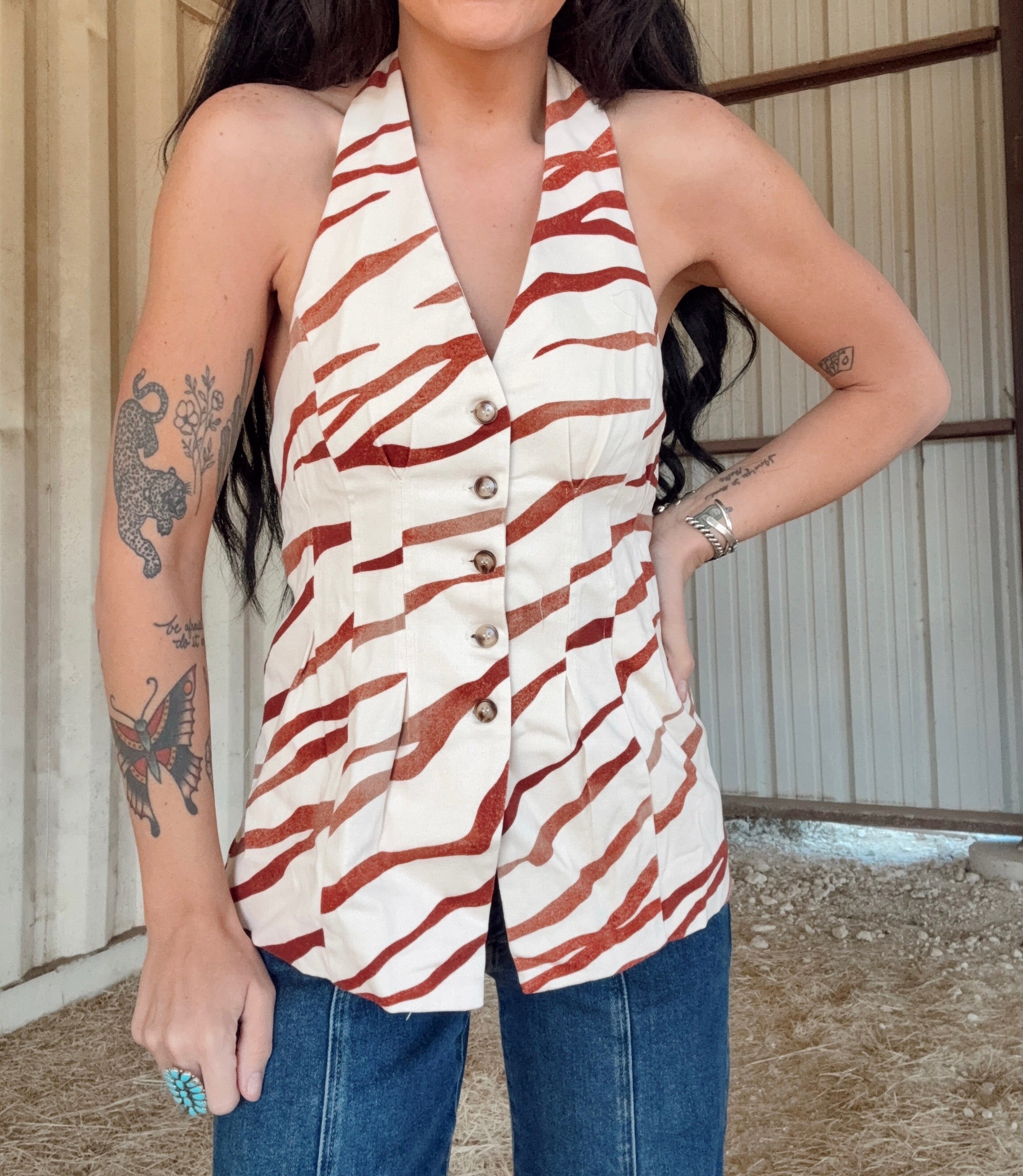 The Taupe Zebra Halter Top