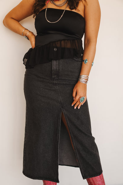 The Ace Black Denim Skirt