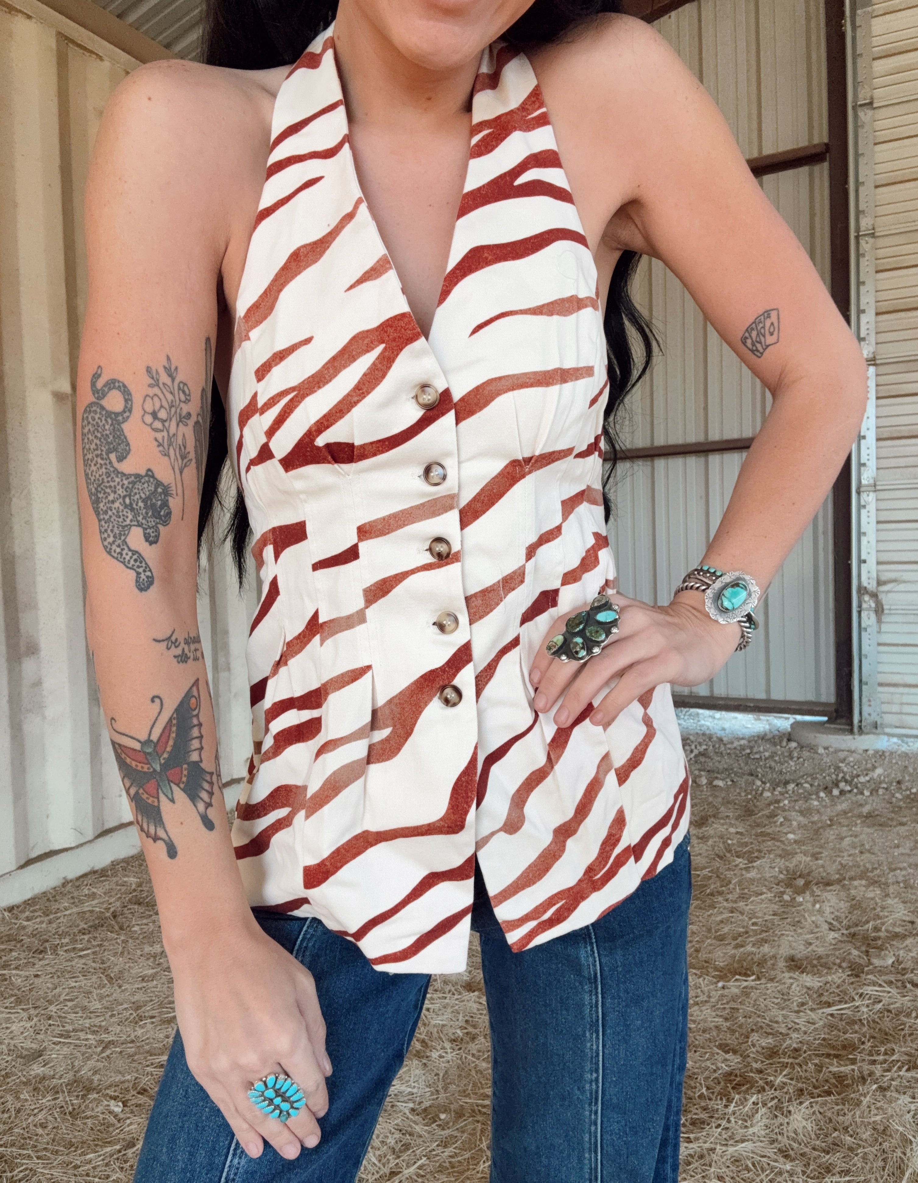 The Taupe Zebra Halter Top