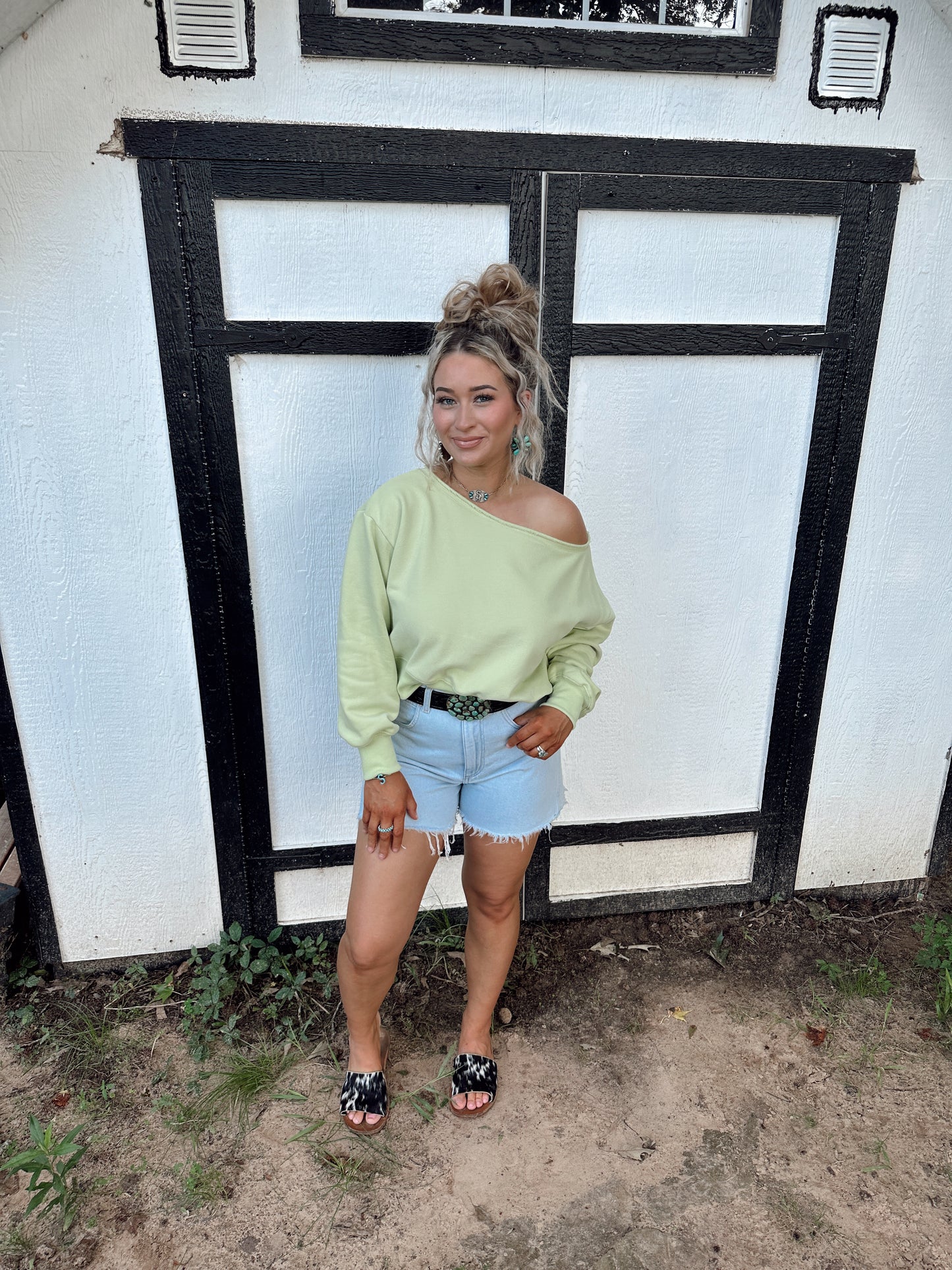 The Off Shoulder Top - Lime Green