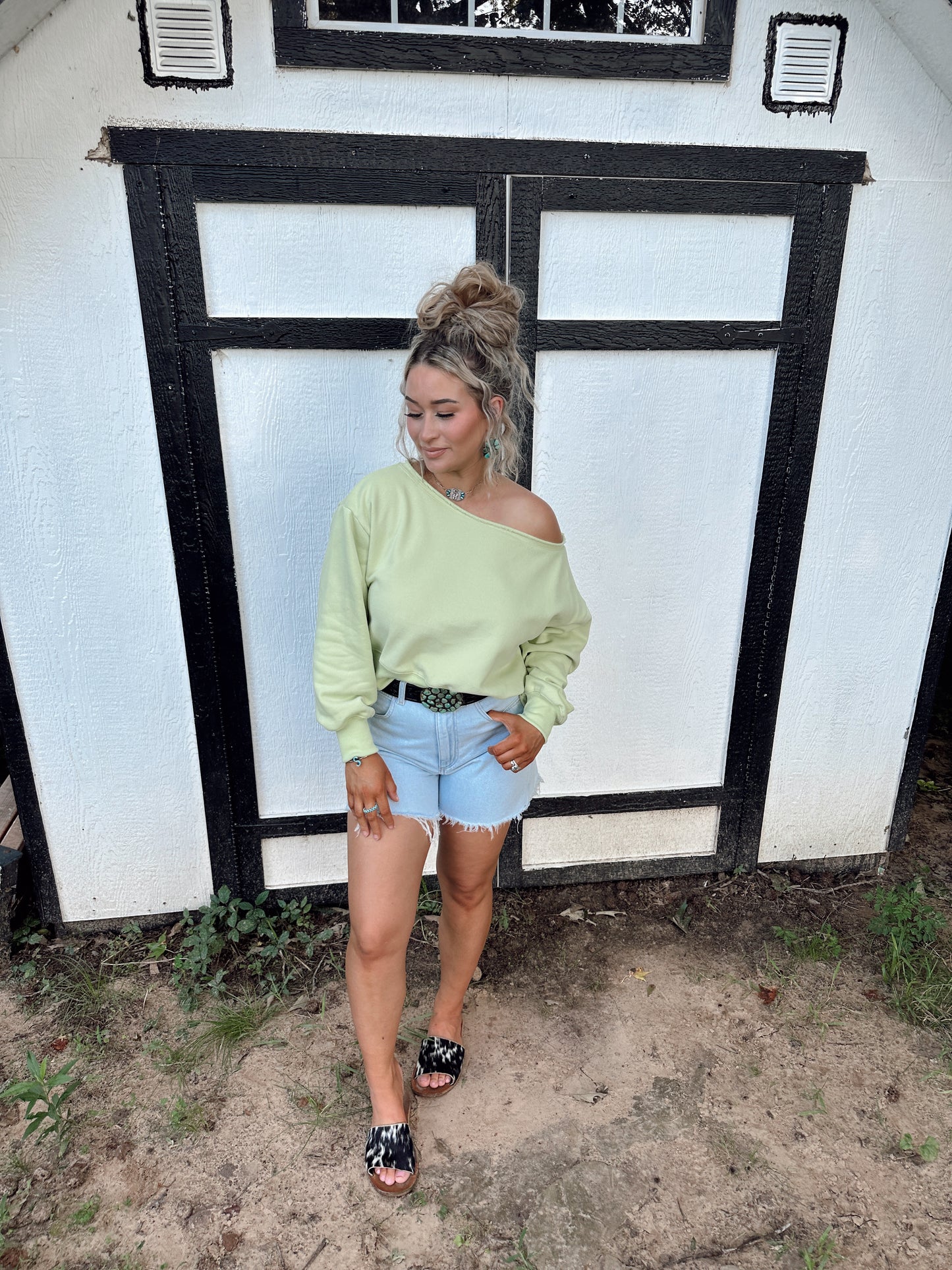 The Off Shoulder Top - Lime Green