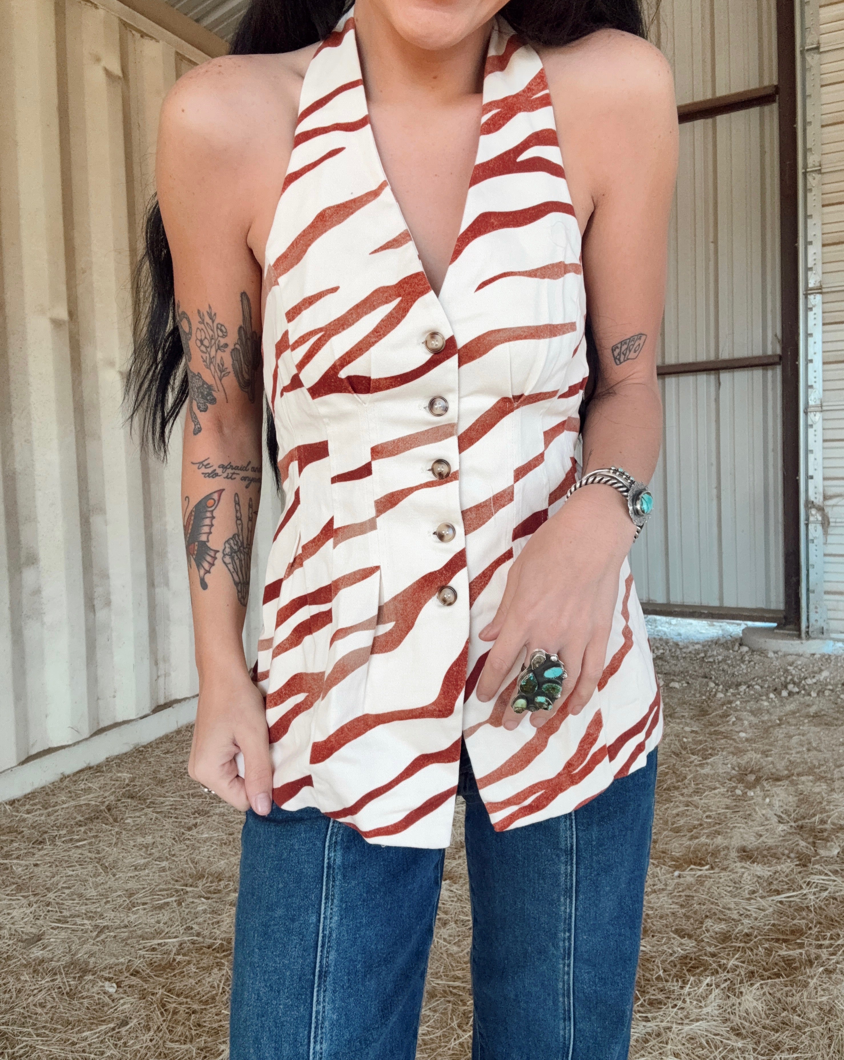 The Taupe Zebra Halter Top