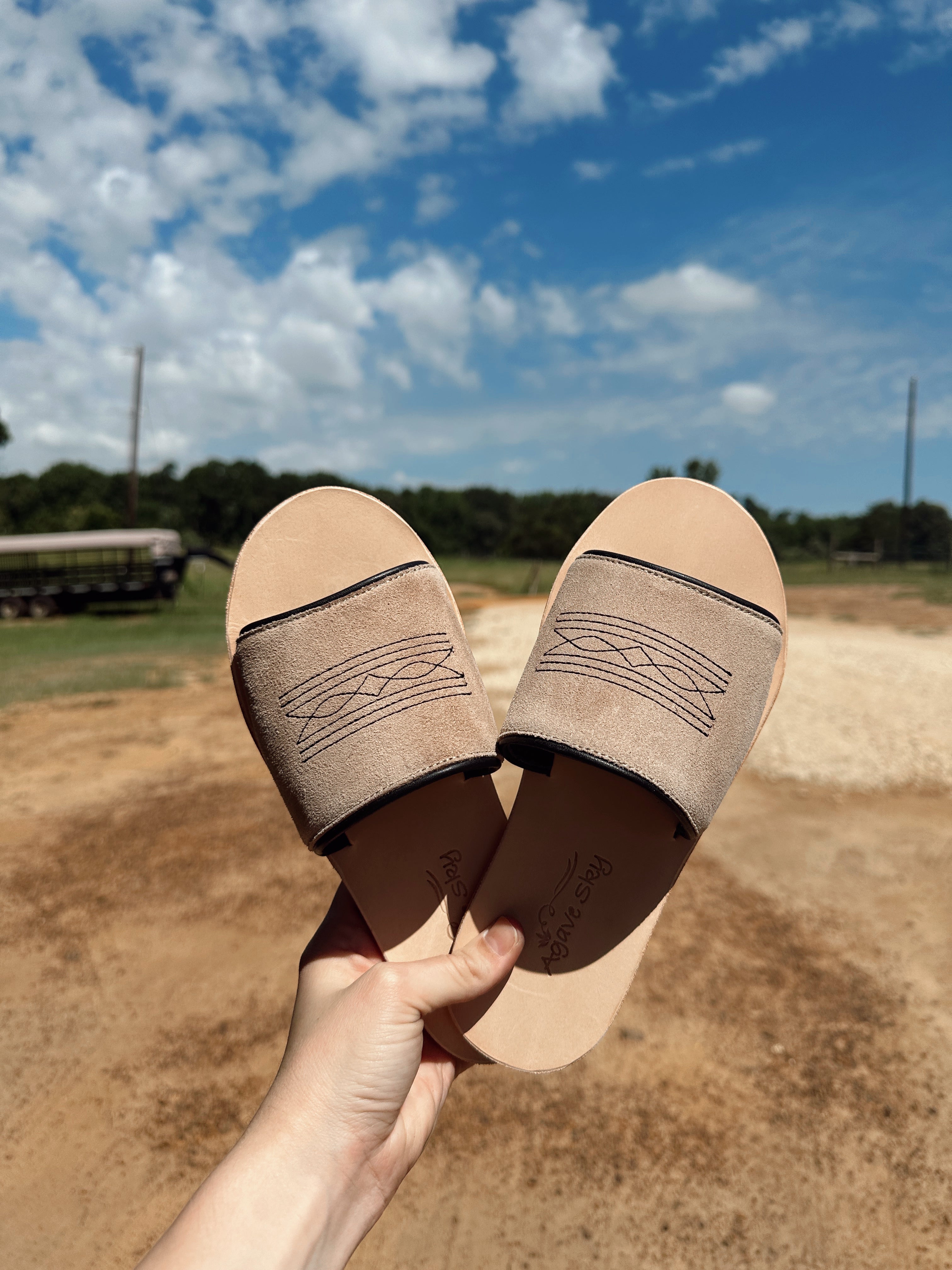 The Boot Stitch Sandals - Sand/Black size 6