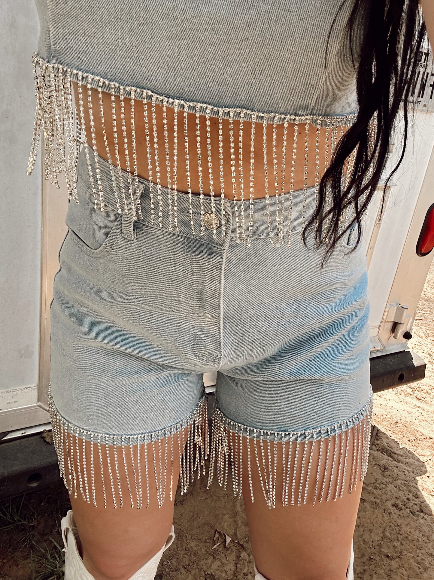 The Rhinestone Denim Fringe Set