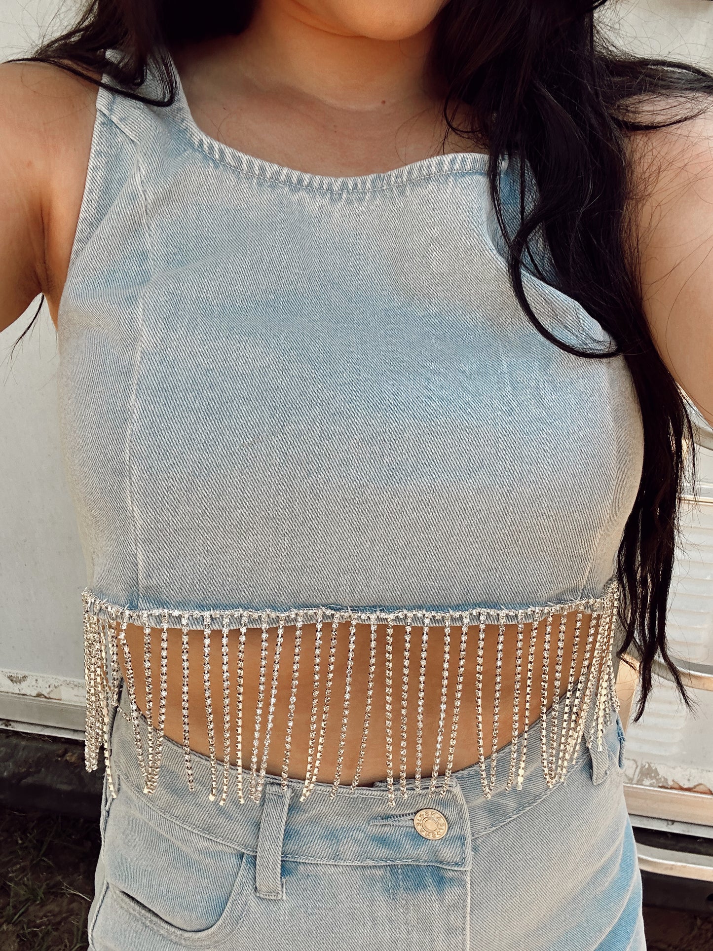 The Rhinestone Denim Fringe Set