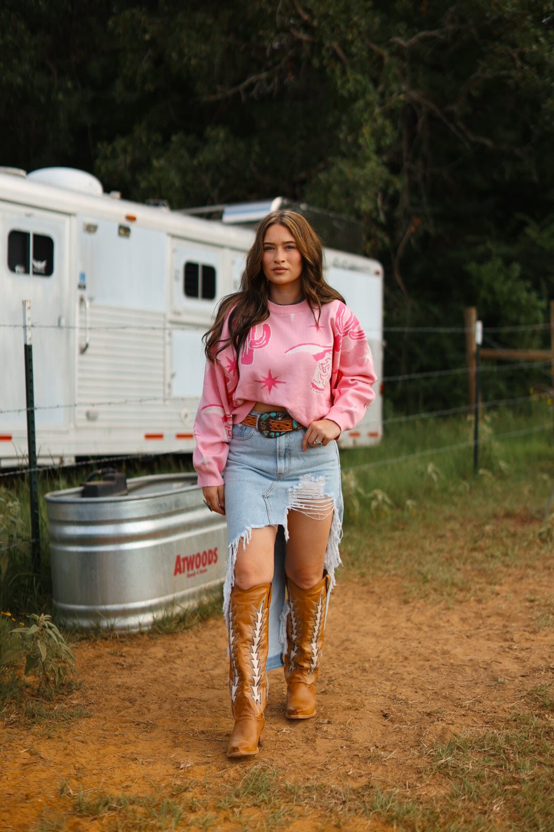 Denim skirt cowboy boots online