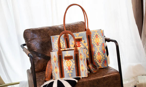 The Wrangler Light Blue Aztec Wide Tote